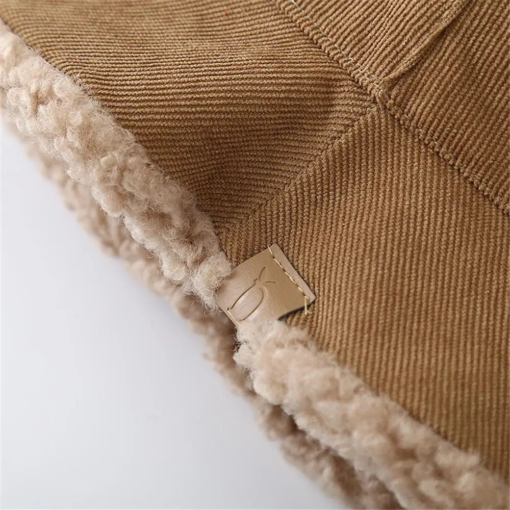 Winter Bucket Hat Thickened Soft Fisherman Cap Warm Corduroy Beanies