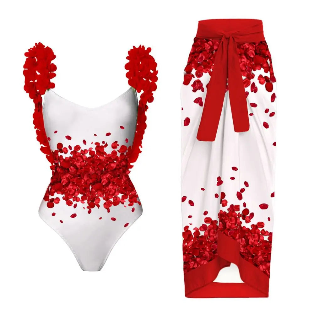 2-Piece Women Brazilian Floral Printed Ruffle Bikinis Strappy Bandage Swimwear