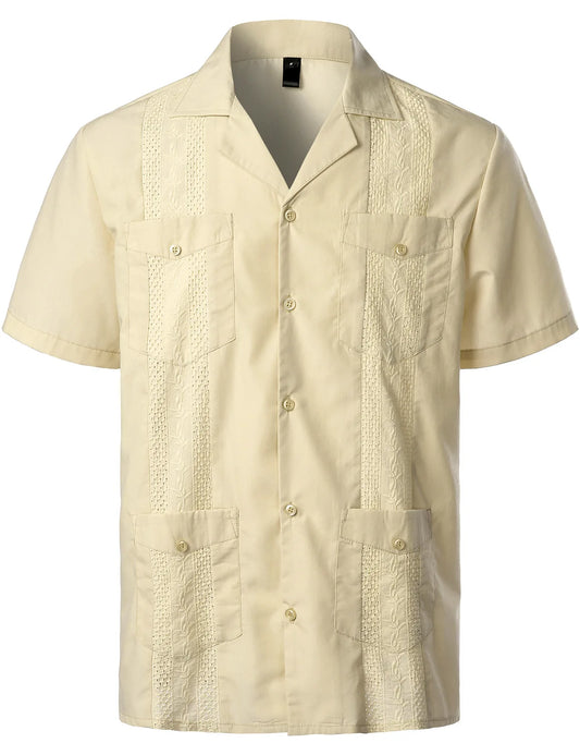 Men's Cuban Shirts Multiple Pockets Lapel Short Sleeves Cardigan