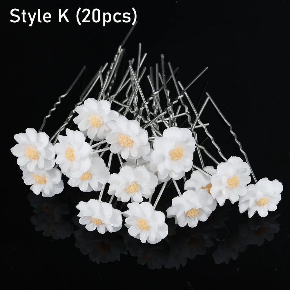 20pcs Elegant Pearl Crystal Hairpin Wedding Bridal U-shaped Metal Hair Comb Forks for Women