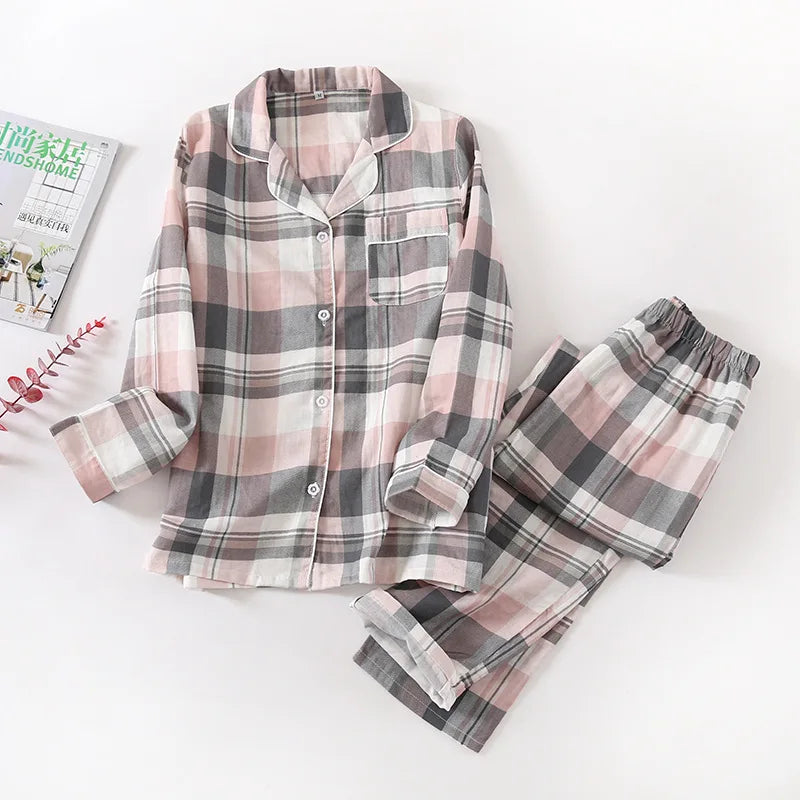 Spring autumn unisex cotton double gauze long sleeve trousers summer thin pajamas  plus size