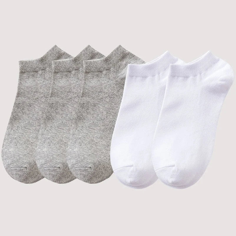 10/5pcs Pairs Low Cut Ankle Breathable Men/Women Socks Solid Color Black White Grey