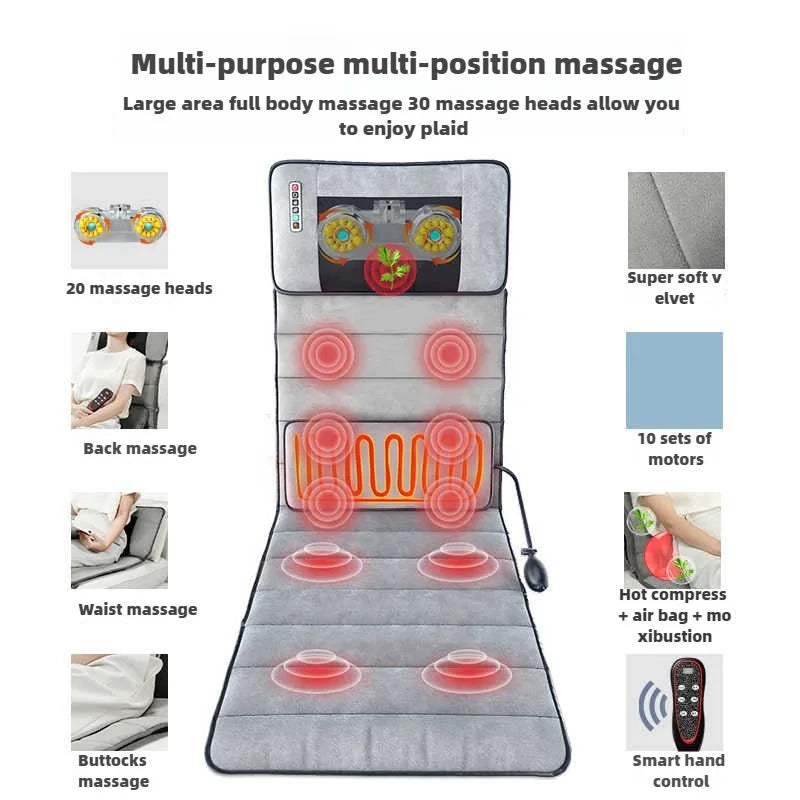 Electric Massage Mattress Full Body with Heating Kneading Vibrating Neck Back Relaxation With Hand Control