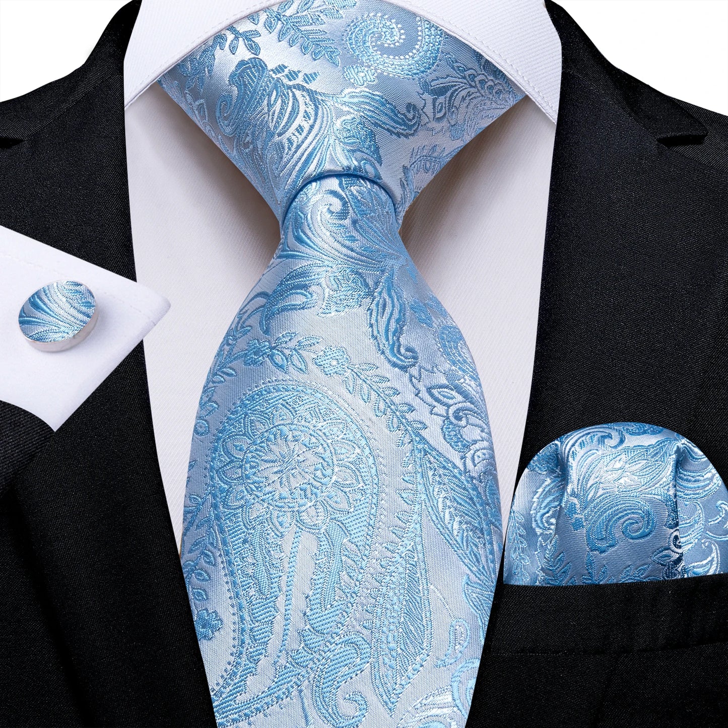 New Classic 100% Silk Men's Ties 8cm Blue Plaid Dot Striped Business Necktie Handkerchief Wedding Party Tie Set