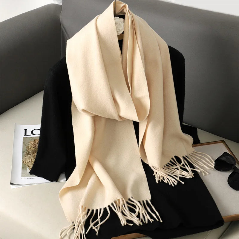 Color Solid Women Winter Scarf Warm Thicken Cashmere Shawl