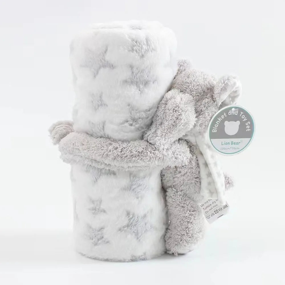 2pcs/set Stuffed Animal Plush Newborn Baby Flannel Blanket for Sleeping 75*100cm