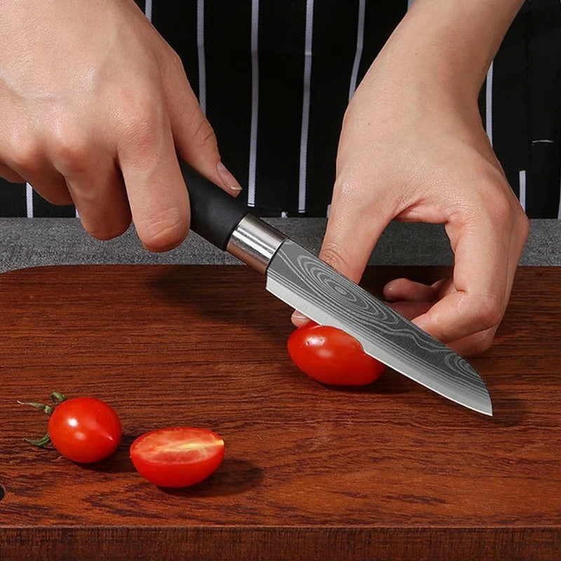 Damascus Kitchen Utility Set Knives Scissors Sharpening Rod Slicing Chef knife Stainless Steel