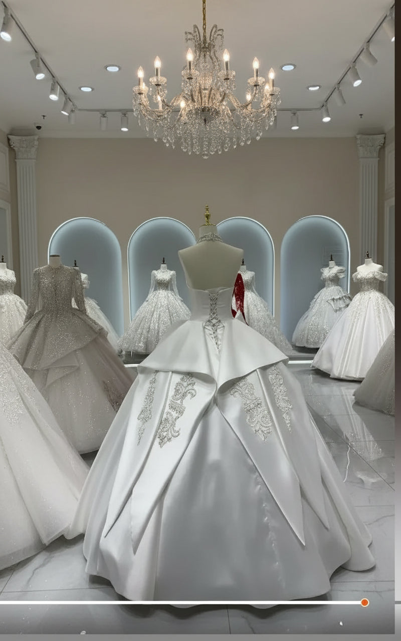 Strapless Luxurious Satin Wedding Bridal Dress Beaded Embroidery Trailing Customized