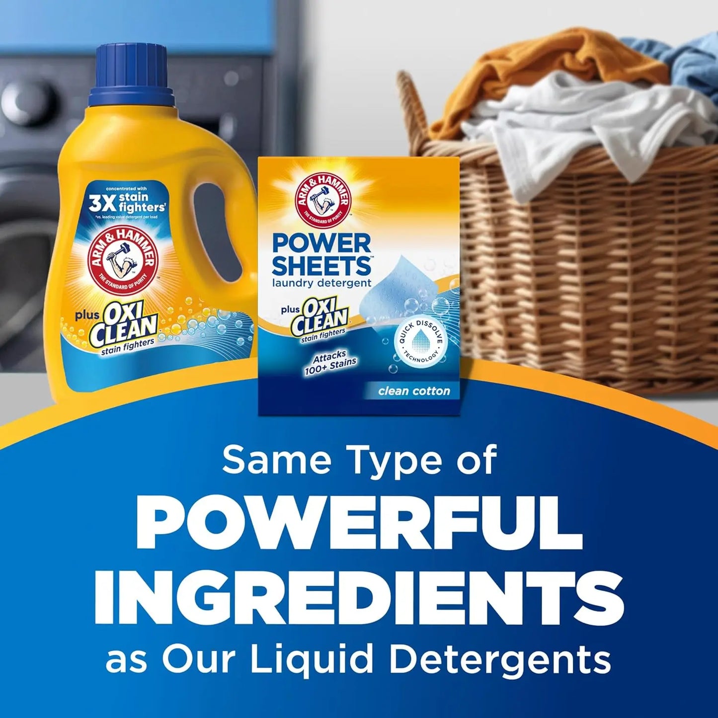 Laundry Detergent Sheets with OxiClean Stain Fighters, Clean Cotton Scent, 104 Medium Loads
