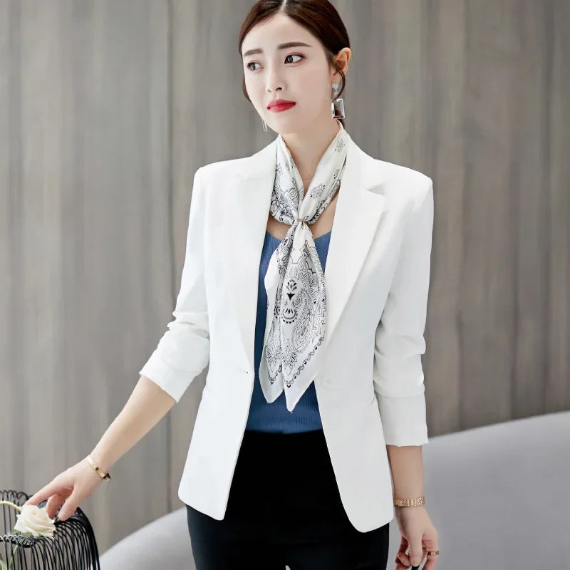 Ladies Blazer Pocket Jacket, Slim Fit Long-sleeved Korean Style
