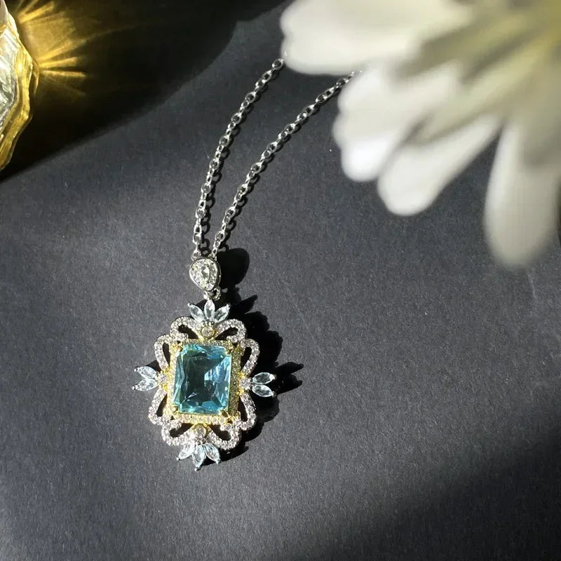 MDLFES Moissanite Diamond Style Europe America Medieval Jewelry Artificial Topaz Necklace