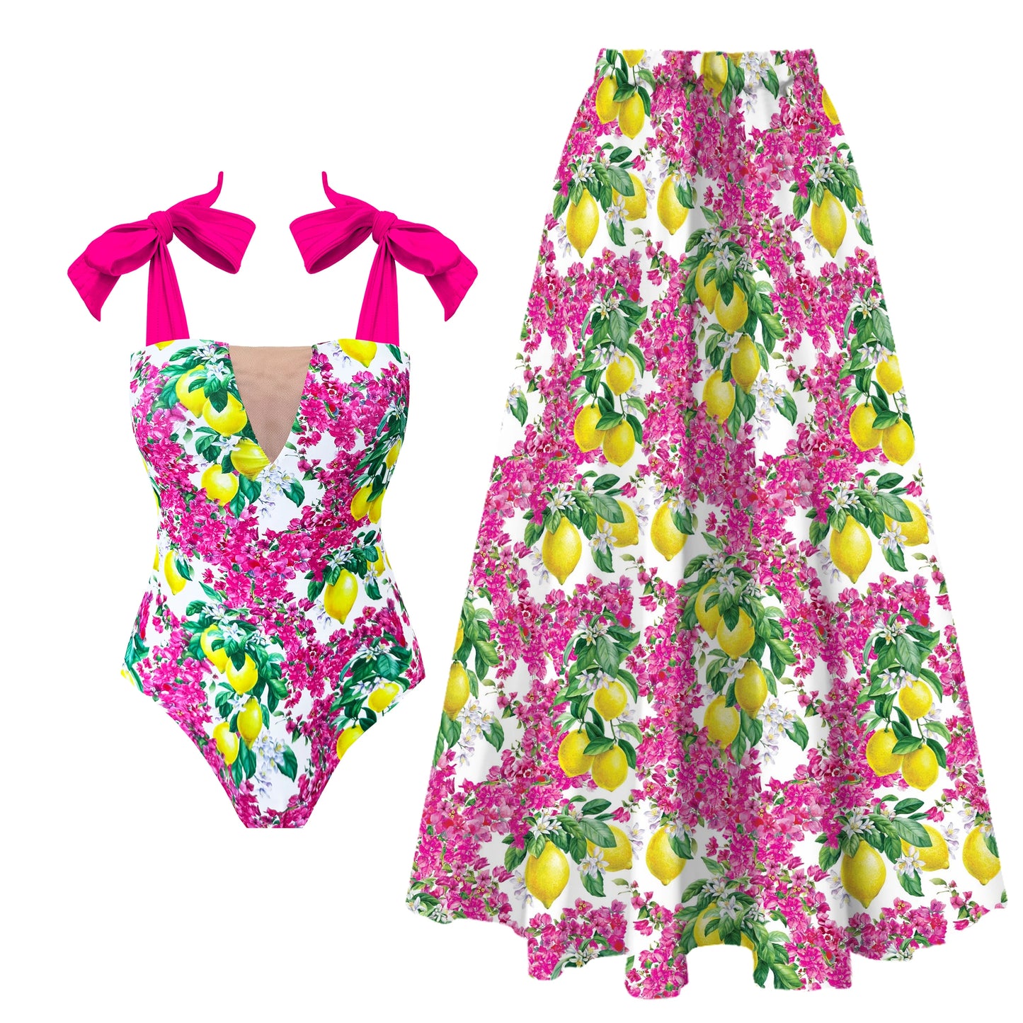 2-Piece Shoulder Ruffle Swimsuit With Cover Up Sexy Beachwear
