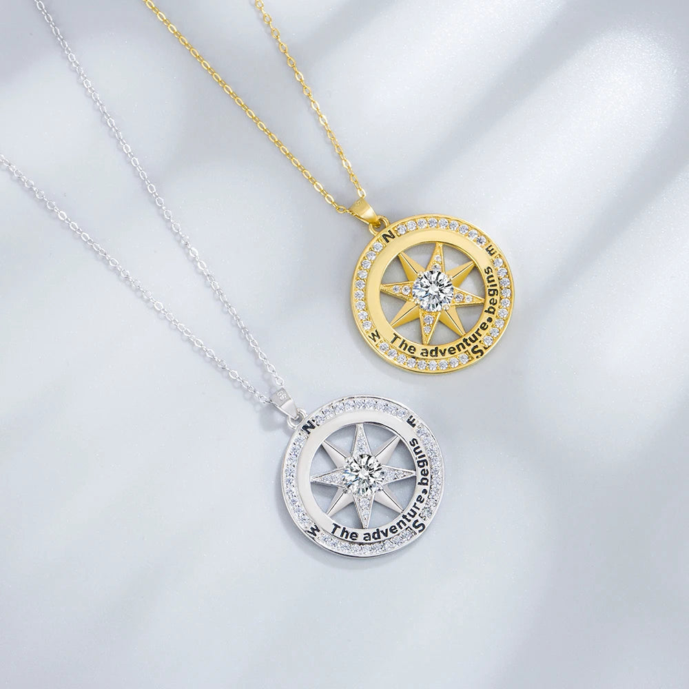 925 Sterling Silver Necklace Compass Necklace with Cubic Zirconia Stone for Women High Quality Jewelry