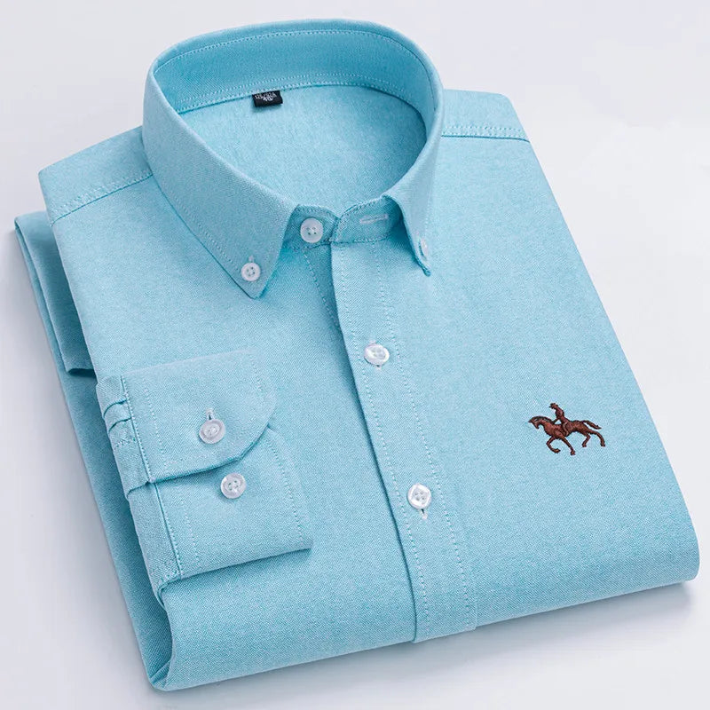 Men's Oxford Dress Shirts 100% Cotton Spring Long Sleeve Casual Business Formal