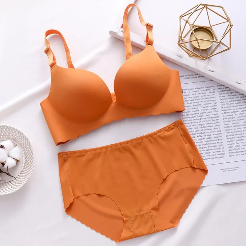 Sexy Push Up Bra Corset Wireless One-Piece Breathable Underwear Gathered Uphold Bra Set for Women Lingerie Seamless Bralette