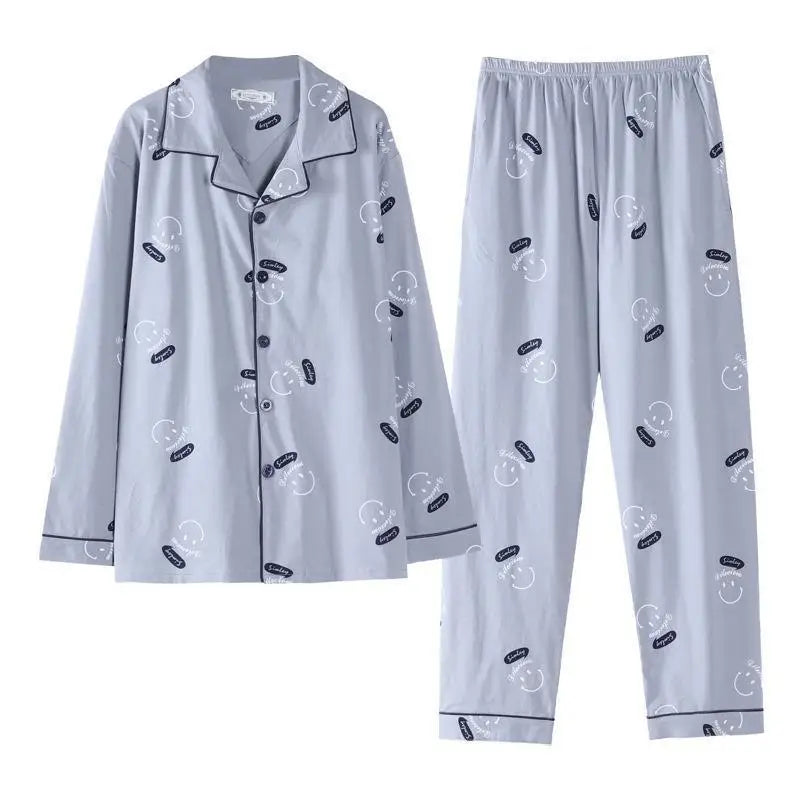 Antibacterial Pure Cotton Long Sleeve Men's Sleepwear Spring Autumn Lightweight