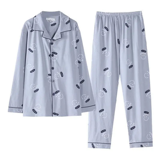 Antibacterial Pure Cotton Long Sleeve Men's Sleepwear Spring Autumn Lightweight