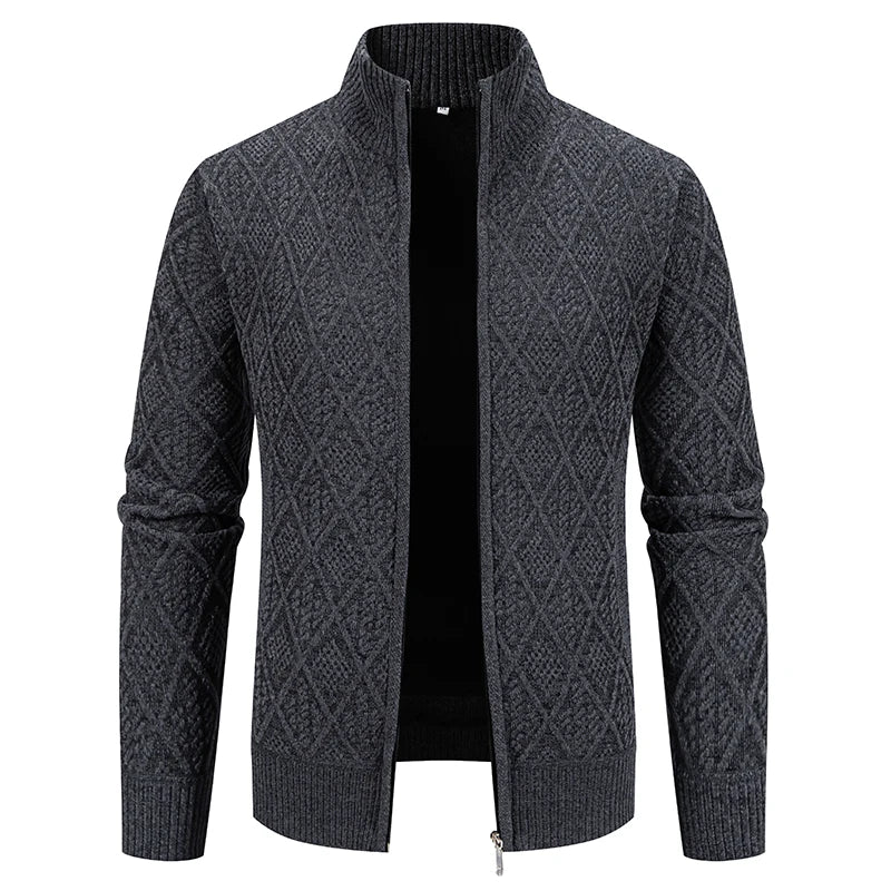 Men's Winter Jacket Thick Warm Casual Fleeced Windbreaker Knitting Jackets Autumn Spring Cardigan Coat Stand Collar