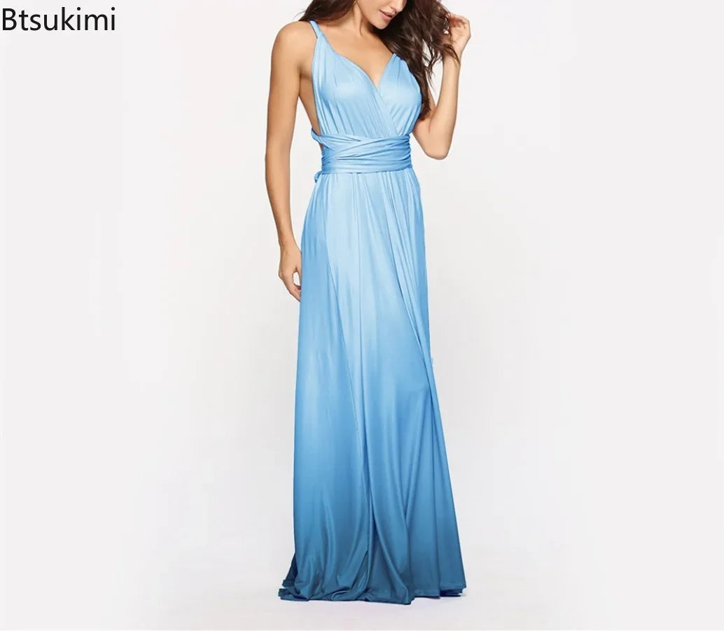 Multicolor Color Maxi Dress for Women Wrap Convertible Cross Bandage Sexy Backless