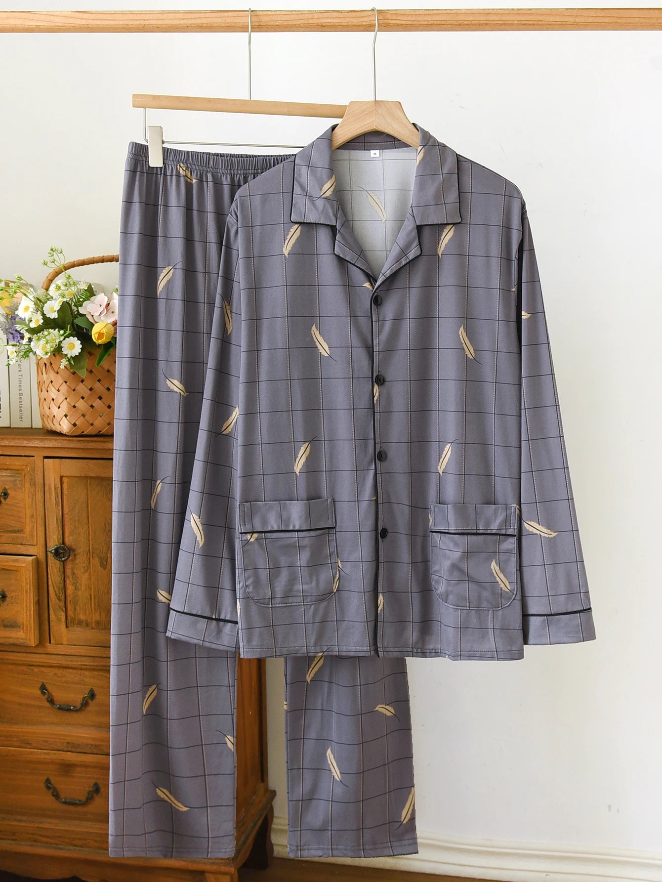 Casual Pajamas for Men, Autumn and Winter Long-Sleeved Set Loungewear