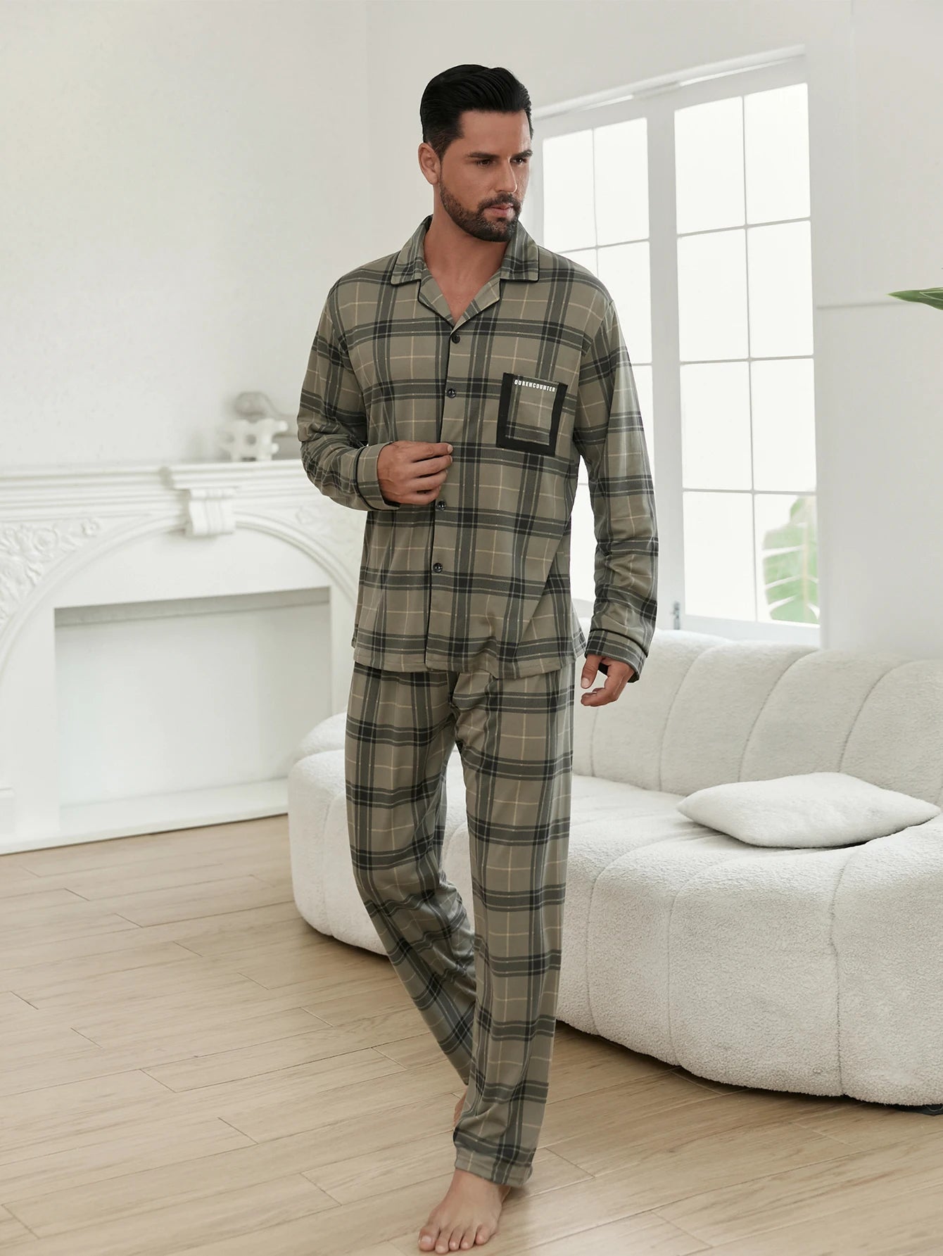 Casual Pajamas for Men, Autumn and Winter Long-Sleeved Set Loungewear