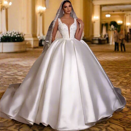 Customized Off The Shoulder Sweetheart Sequins Applique Bridal Wedding Gown
