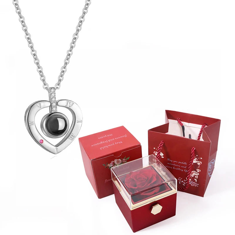 I Love You Projection Necklace With Rotating Rose