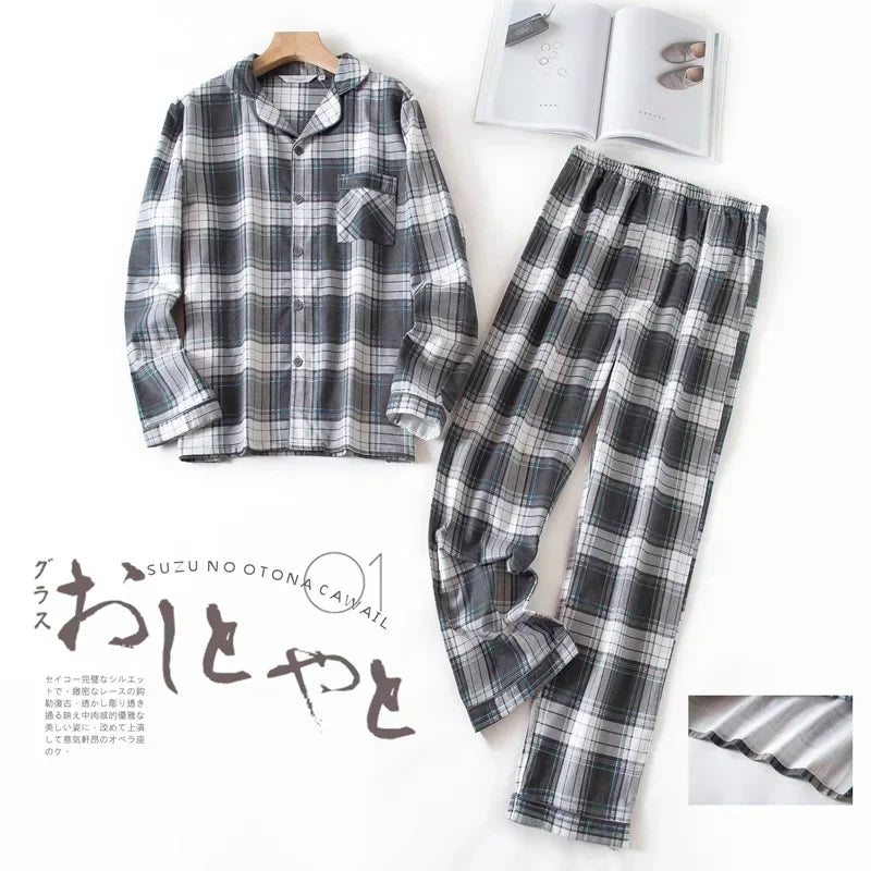 Plaid Design Multi Colors Warm Cotton Flannel Long-sleeved Trousers Pajamas Set for Men