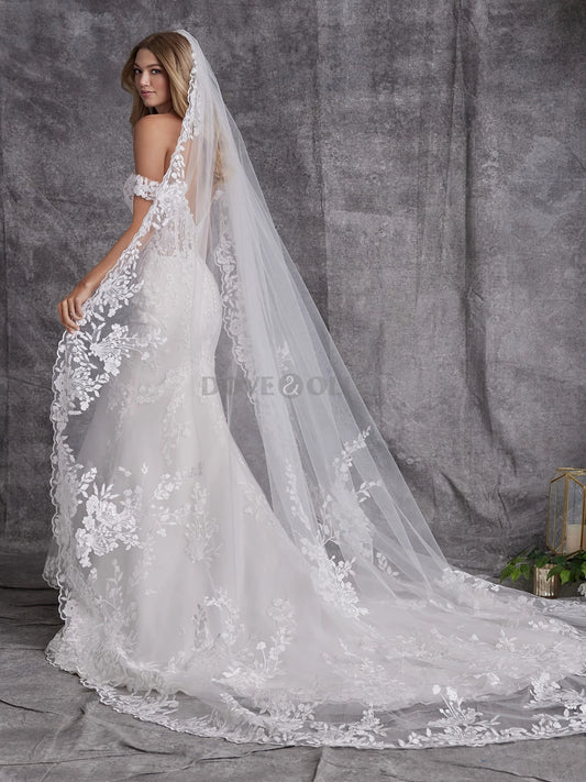 Luxury Bridal Wedding Veils One Layer with Comb Cathedral Length Bride Veils