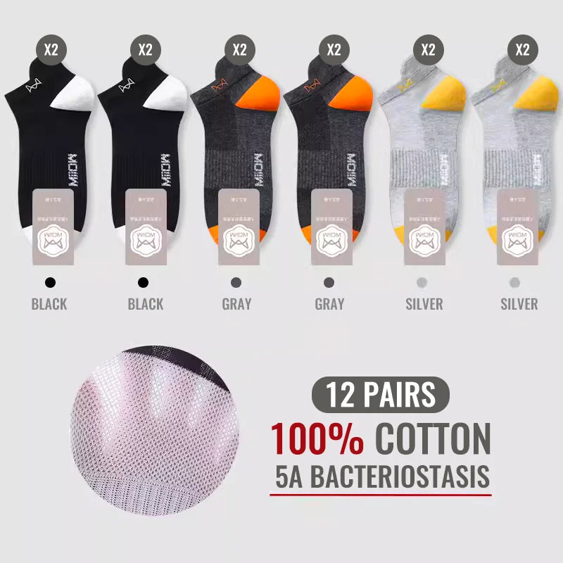 100% Pure Cotton Men Short Socks Set Lycra Band Ear-lifting Heel Protection Deodorant Antibacterial Sports Ankle Sock