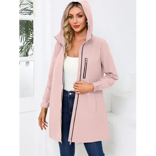 Spring Women's Hooded Long Jacket, Size S-3XL