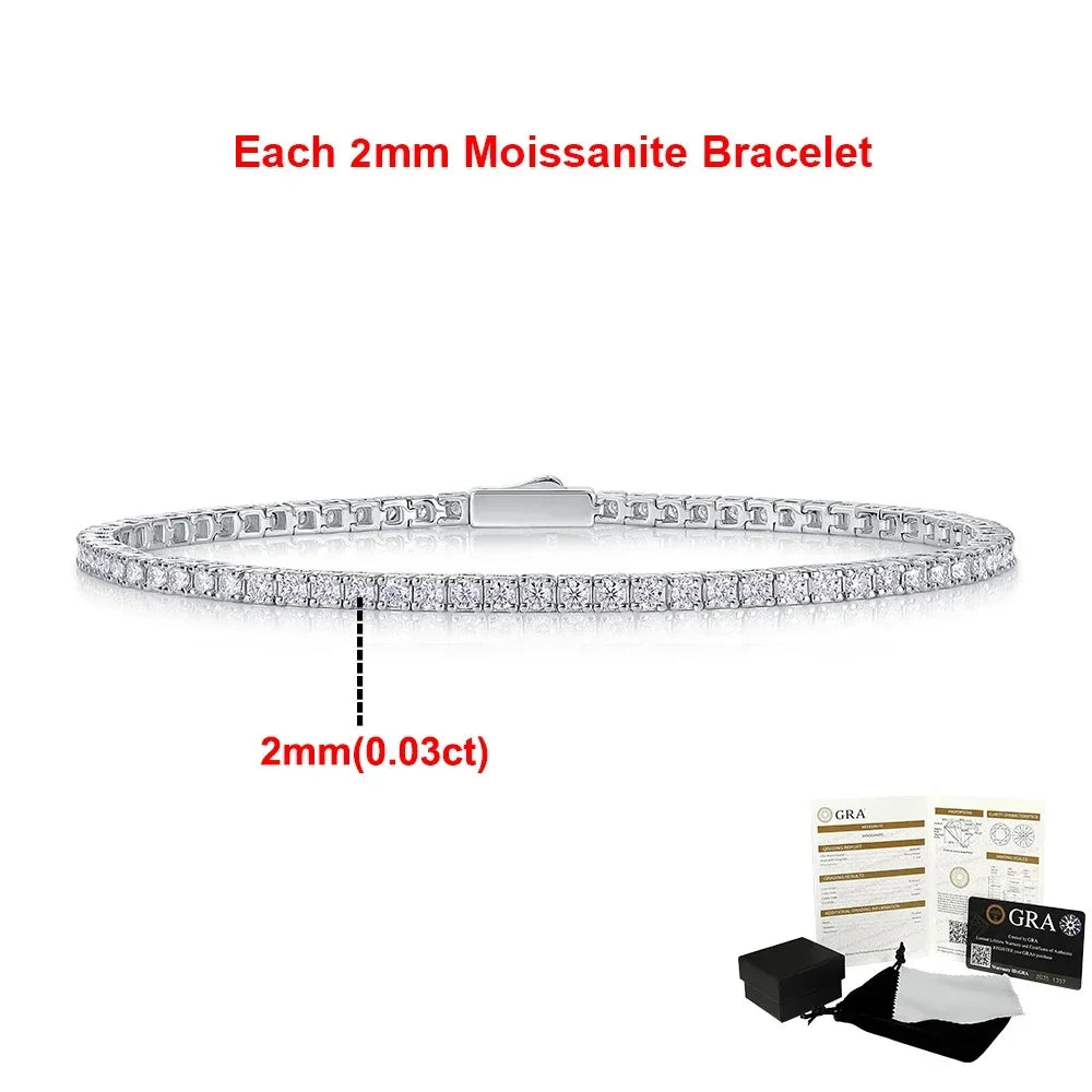Real Moissanite Tennis Bracelets for Women Man 925 Sterling Silver Plated