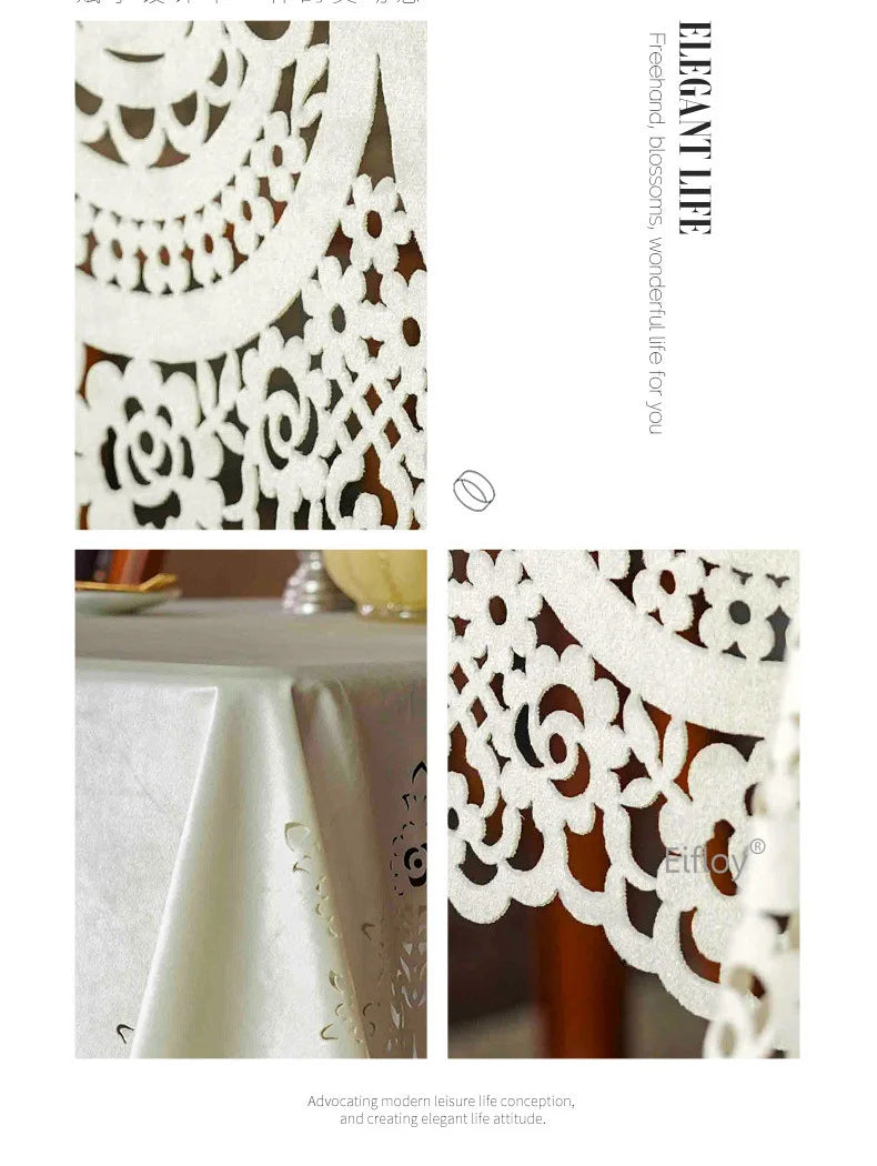 EIFLOY-Italian Velvet Tablecloth Rectangle, Luxury Lace Table Cover, Soft Dining Table Cloth, European, Party Table Decoration