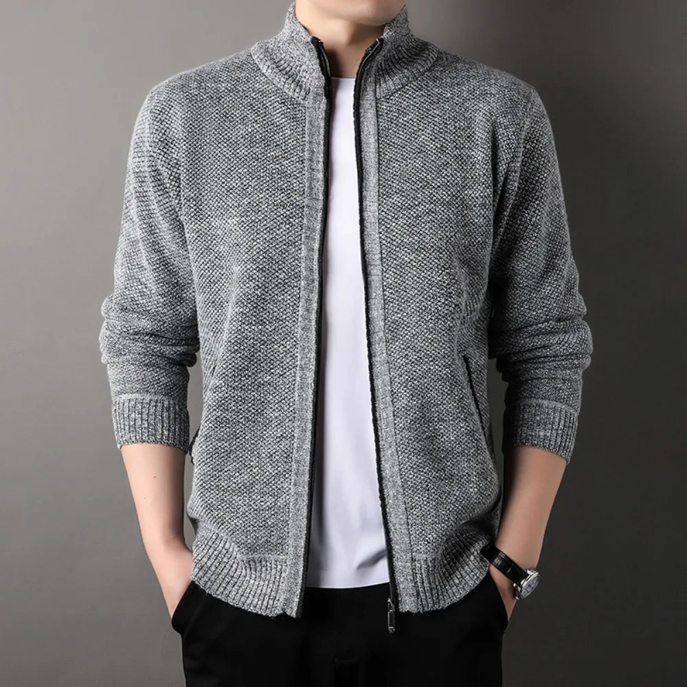 Men's Stand-up Collar Knit Sweater Jacket Autumn/ Winter Cardigan Slim Solid Color