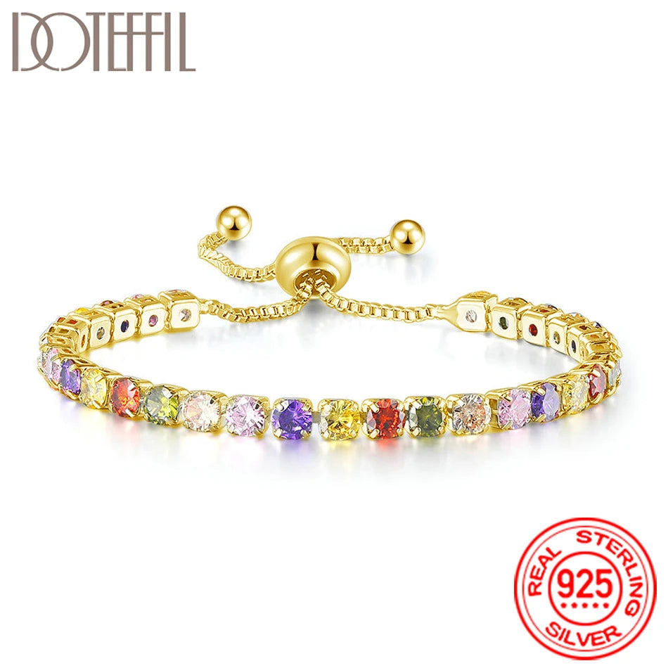 Women 925 Sterling Silver Tennis Bracelet Crystal Luxury Zirconia Wedding Charm Jewelry