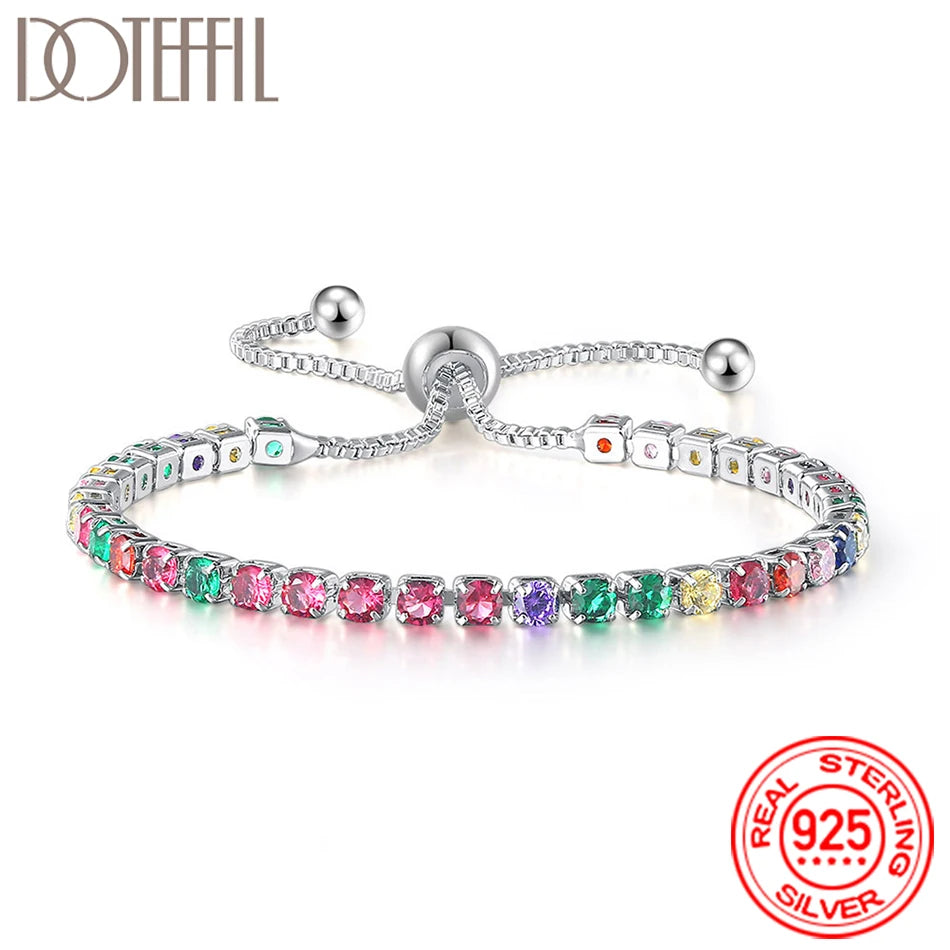 Women 925 Sterling Silver Tennis Bracelet Crystal Luxury Zirconia Wedding Charm Jewelry