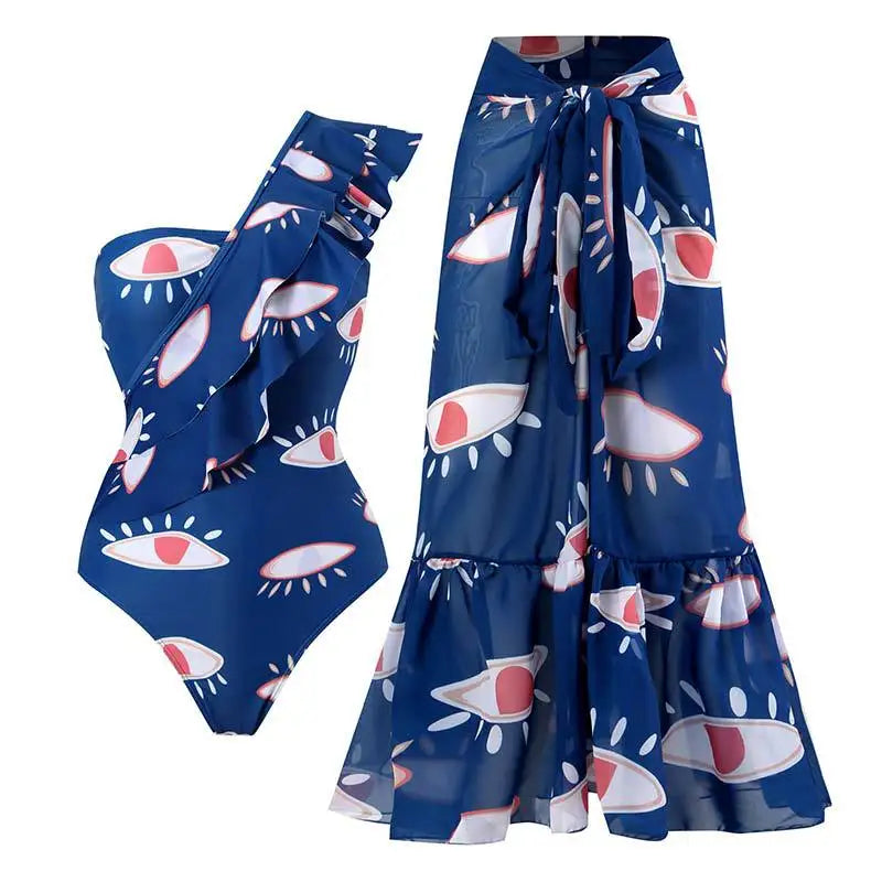 2-Piece Women Brazilian Floral Printed Ruffle Bikinis Strappy Bandage Swimwear