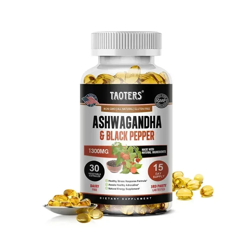 Pure Ashwagandha Extract Capsules 1300mg with Black Pepper- Vegen Dietary Supplements 30/60/120 Count