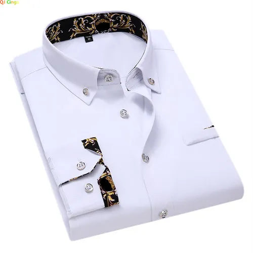 Men's Cotton Causal Long Sleeved Dress Shirt
