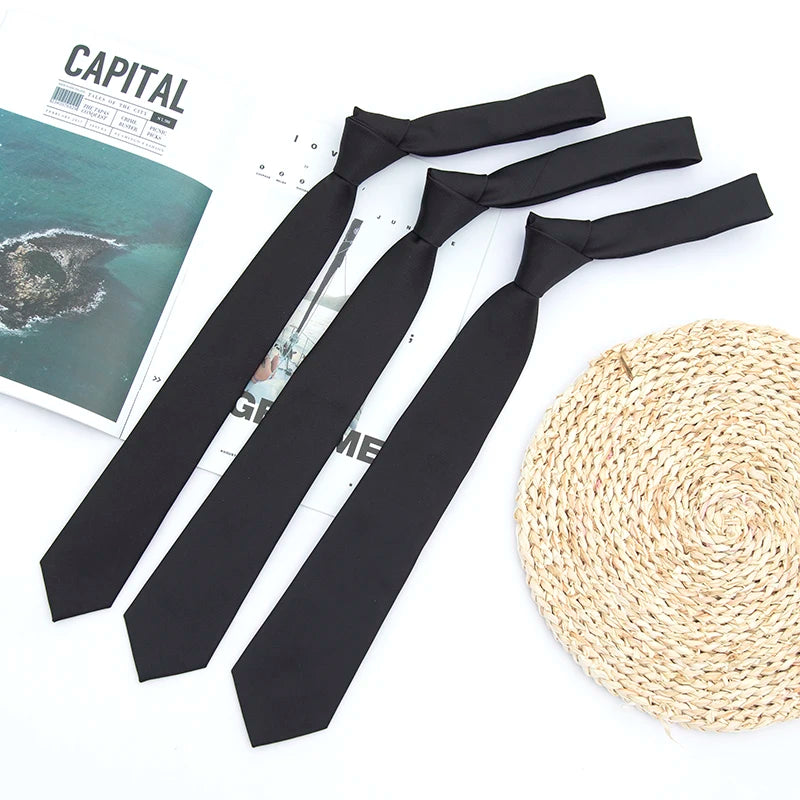 Classic Black Solid Ties for Men High Quality Women Neckties for Wedding Party Business Casual