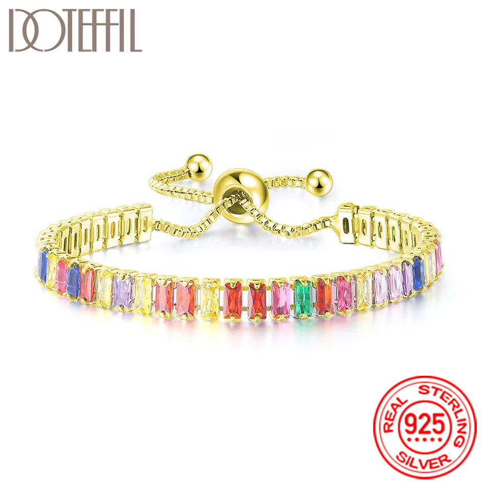 Women 925 Sterling Silver Tennis Bracelet Crystal Luxury Zirconia Wedding Charm Jewelry