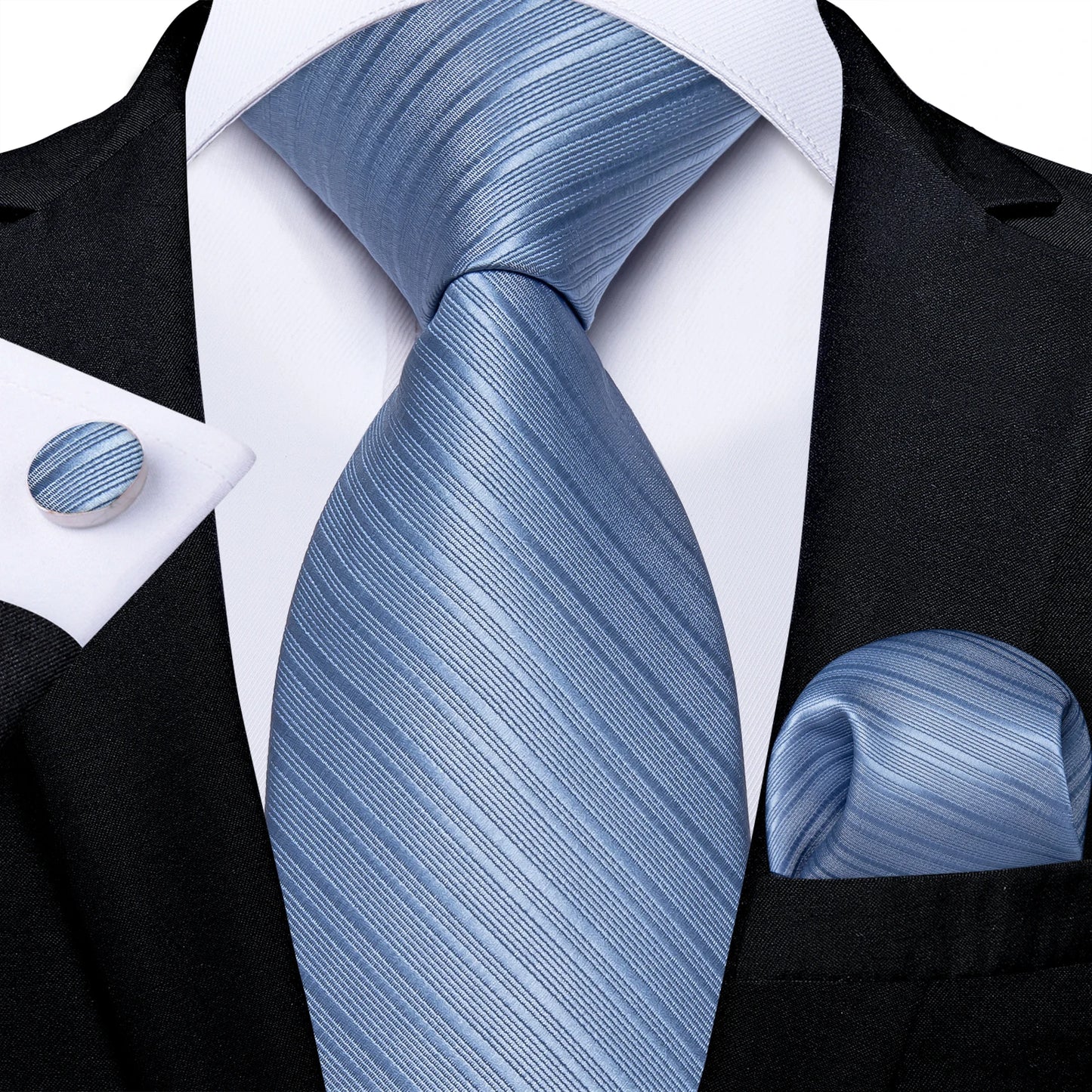 New Classic 100% Silk Men's Ties 8cm Blue Plaid Dot Striped Business Necktie Handkerchief Wedding Party Tie Set