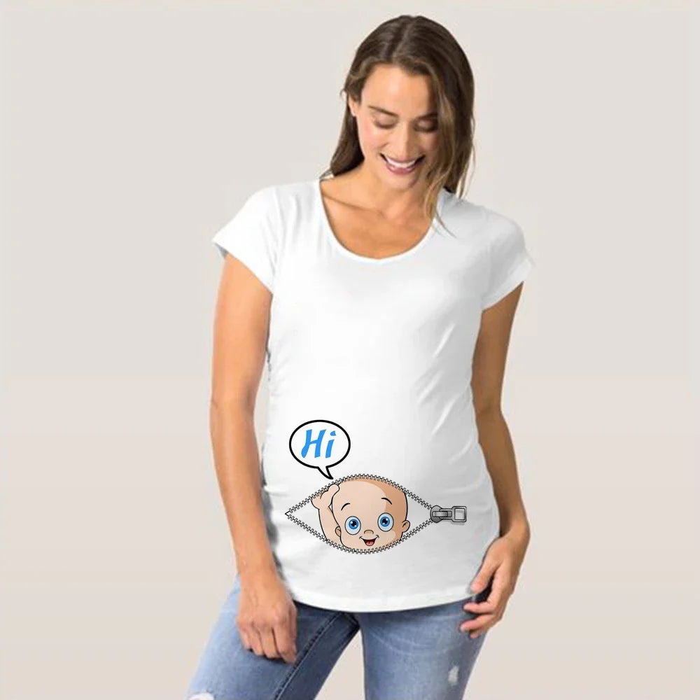 Baby Loading Pls Wait Pregnant Women T-shirt Funny Pregnancy Shirts for Moms Cute Pattern Maternity Shirt Short Sleeve Tops