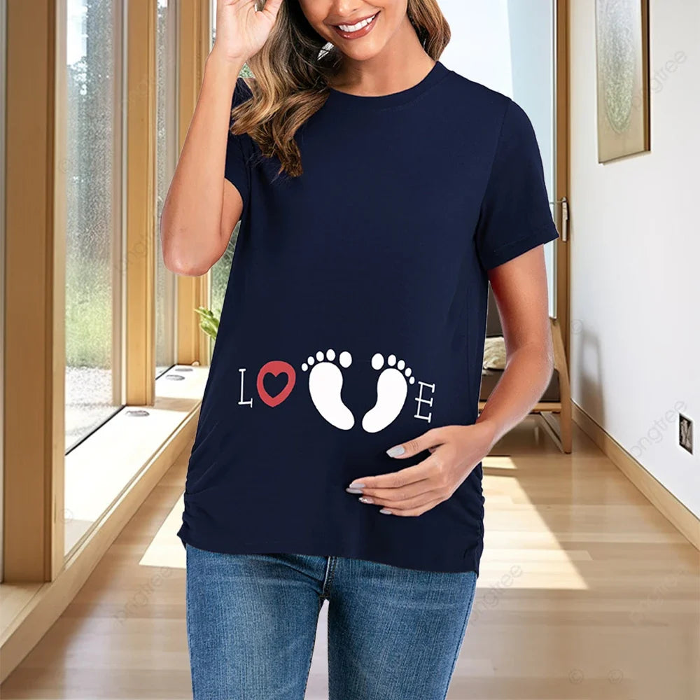 Women's Pregnancy Short Sleeve Printed T-shirt Ladies Summer Tunic Tops for Maternity