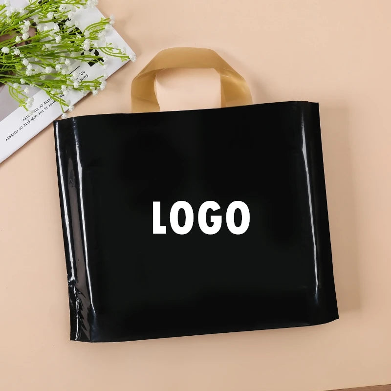 100pcs Custom Logo Colorful Shopping Bags With Handle Plastic Gift Bag Print One Color Logo On One-sided Free Design Print