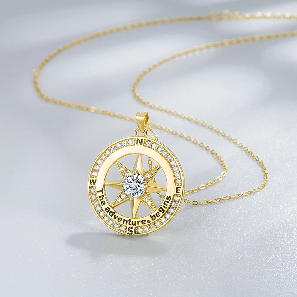 925 Sterling Silver Necklace Compass Necklace with Cubic Zirconia Stone for Women High Quality Jewelry