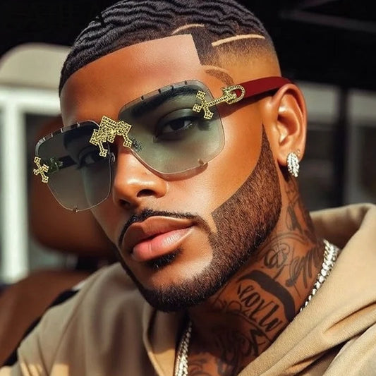 Luxury Steampunk Rimless Square Men Sunglasses UV400