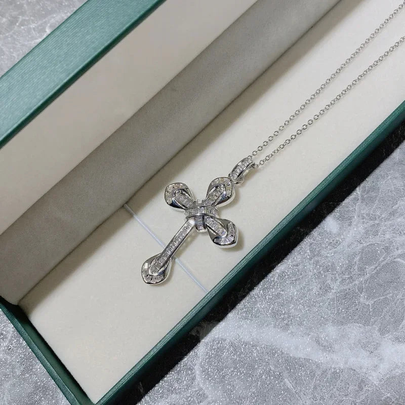 MDL Moissanite Style Cross Gemstone Sparkling Pendant Gold Plated Micro Zirconia Diamonds Hundred Fashion Faith Necklace