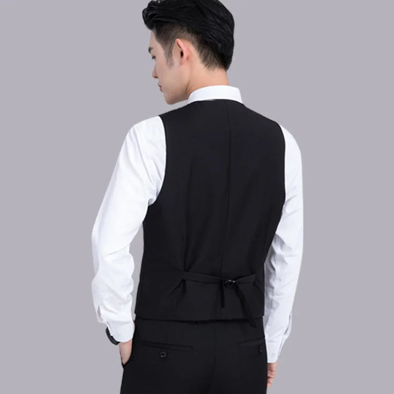 Man Vest Spring Autumn Simple Solid Color V-neck Slim Male Waistcoat Single-breasted Breathable Coat