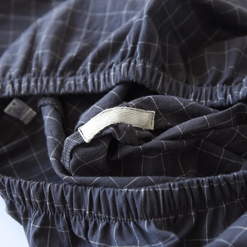 Men's Pajamas Summer Thin Short-sleeved Shorts Cotton Plaid